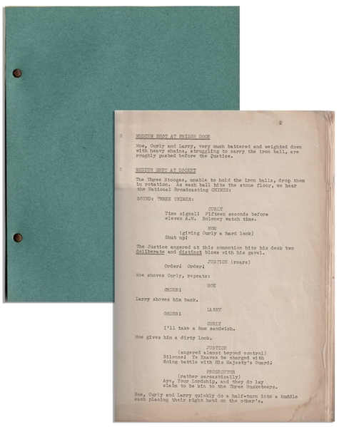 Moe Howard's 32pp. Script Dated February 1937 for The Three Stooges Film ''Back to the Woods'' -- With Original Doodles on Back Cover -- Missing First Page, Else Very Good Condition